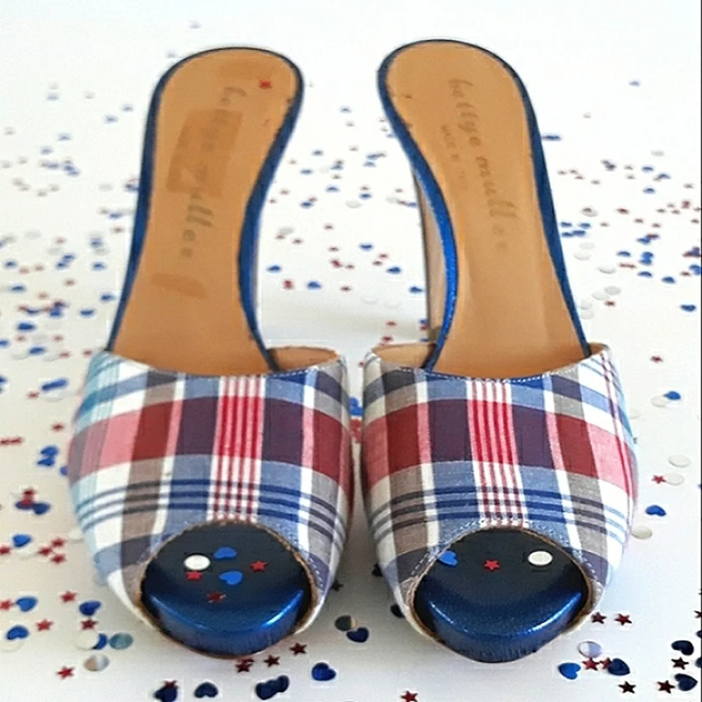 Bettye Muller Madras Leather Platform Heels 37.5 Italy
